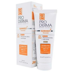 کرم ضد آفتاب و ضد لک پرودرما مدل SPF50 بژ روشن حجم ۴۰ میلی لیتر
